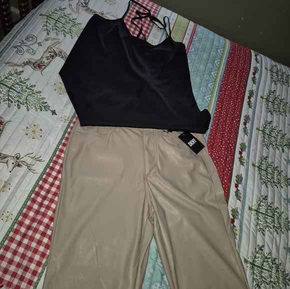 DKNY Soft Leather Cream Women's Pants. - Picture 8 of 11